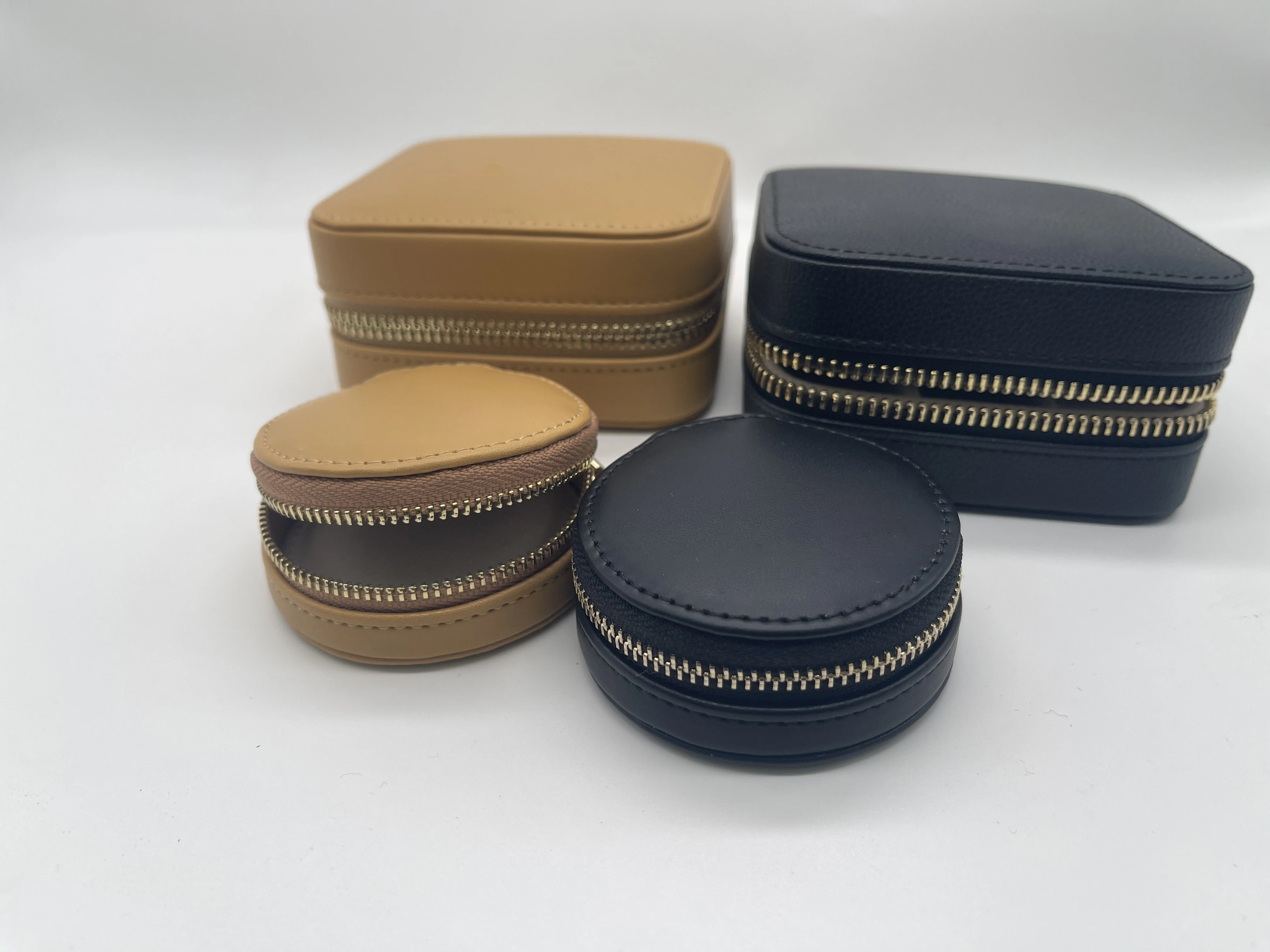 Personalised custom square zip mirror jewellery organizer genuine leather travel storage case jewelry box