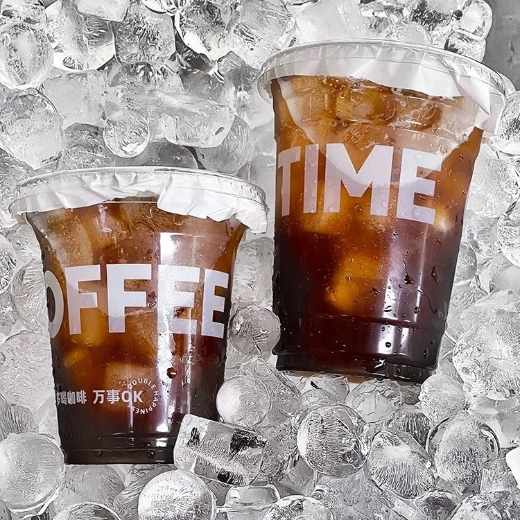 Hot sale PET plastic cup coffee bubble tea disposable plastic cup takeaway cups with lids