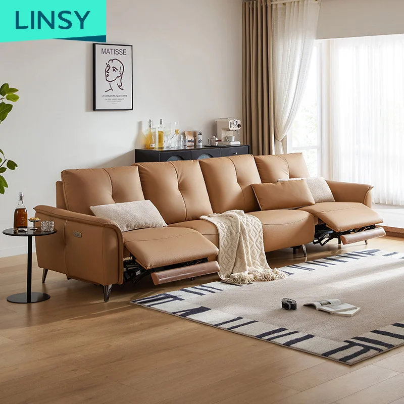 Linsy Luxury Recliner Leather Electric Modern corner lounge living room furniture sofa set Home 3 Seater Sofa