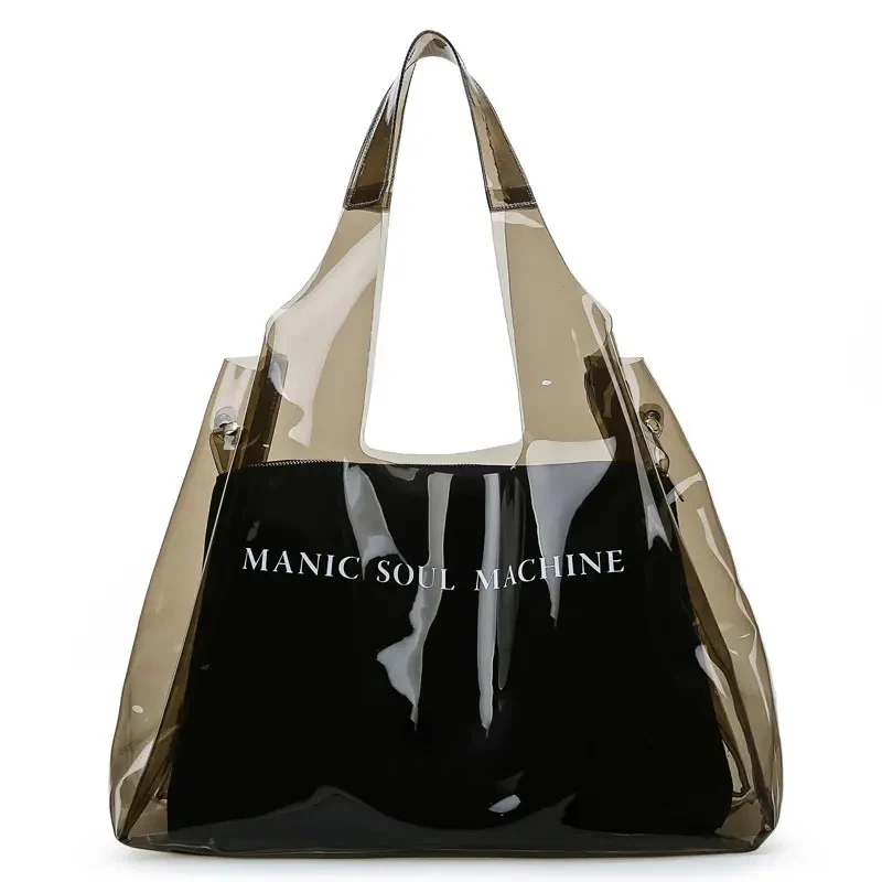 Factory direct supply PVC plastic transparent bag laser large capacity shoulder shopping bag