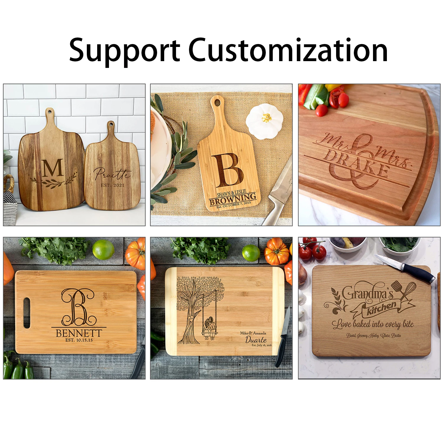 Wholesale Kitchen Thick Large Bulk Blank Round Personalized Custom Black Walnut Acacia Wood Bamboo Cutting Board with Handle