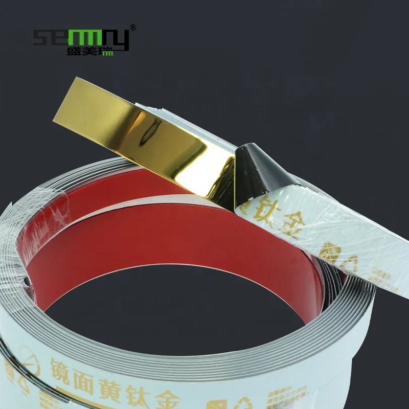 Stainless Steel Metal Self Backed Adhesive Strip for Accessories Ceramic Edge Wall Decorative Tile Trim Mirror Molding Gold Line