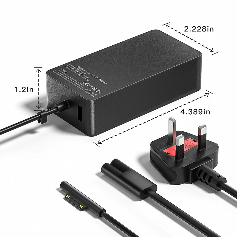 U&L Test 127W Replacement Laptop A1932 Charger for Microsoft Surface Pro 8 7 6 i5 5 4 3 AC Surface Laptop Charger