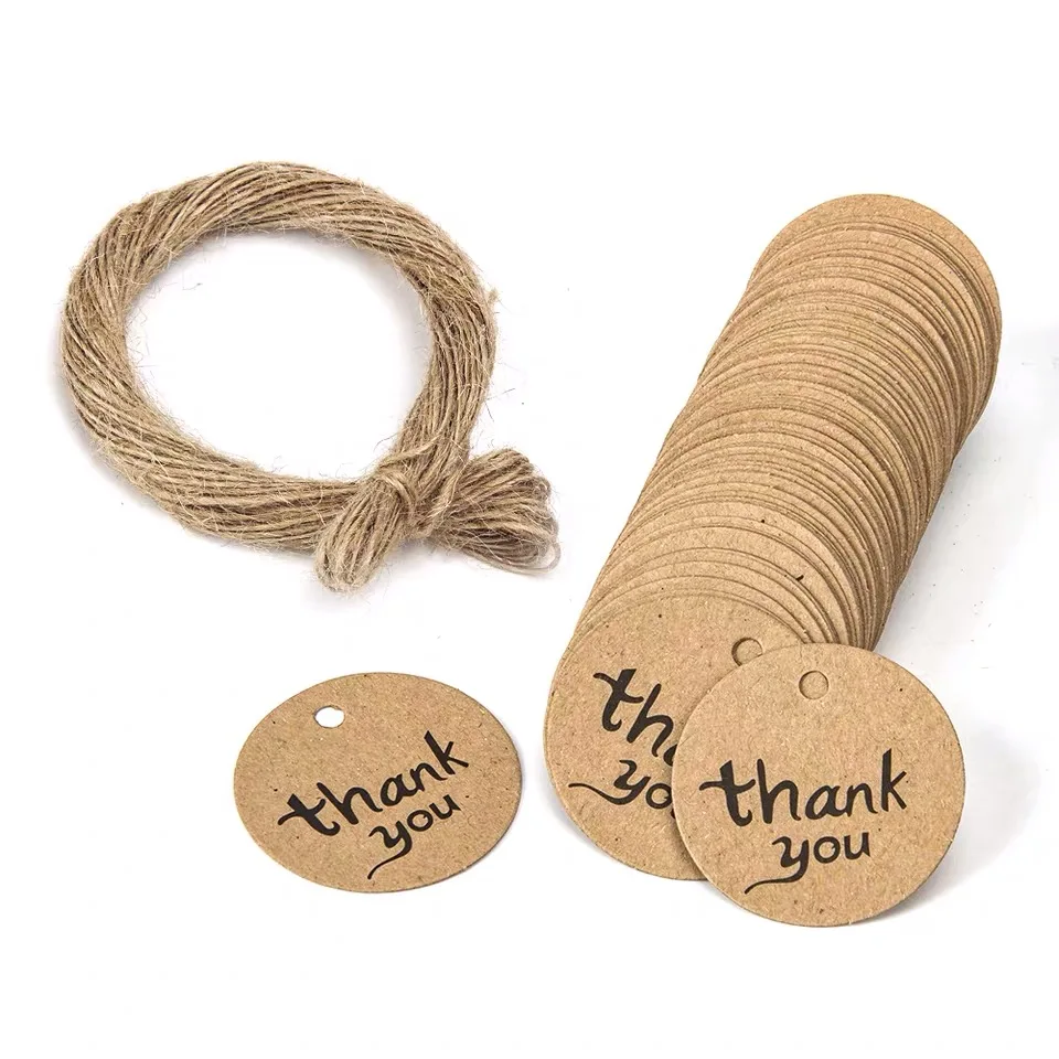 Custom round Thank You Kraft Gift Tag Wedding Party Paper Hang Tags Packaging Label Decorative Paper Tags