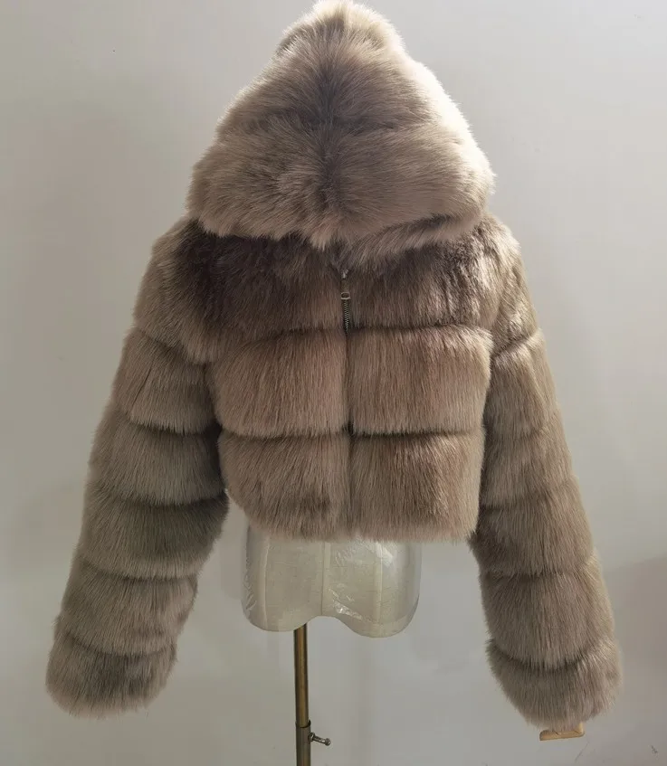 2022 winter women clothes short hooded faux fur coat different colors plus size fur coat