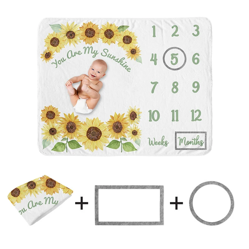 Custom Newborn Flannel Polyester Photography Photo Baby Monthly Milestone Blanket Super Soft Milestone Blanket For Baby