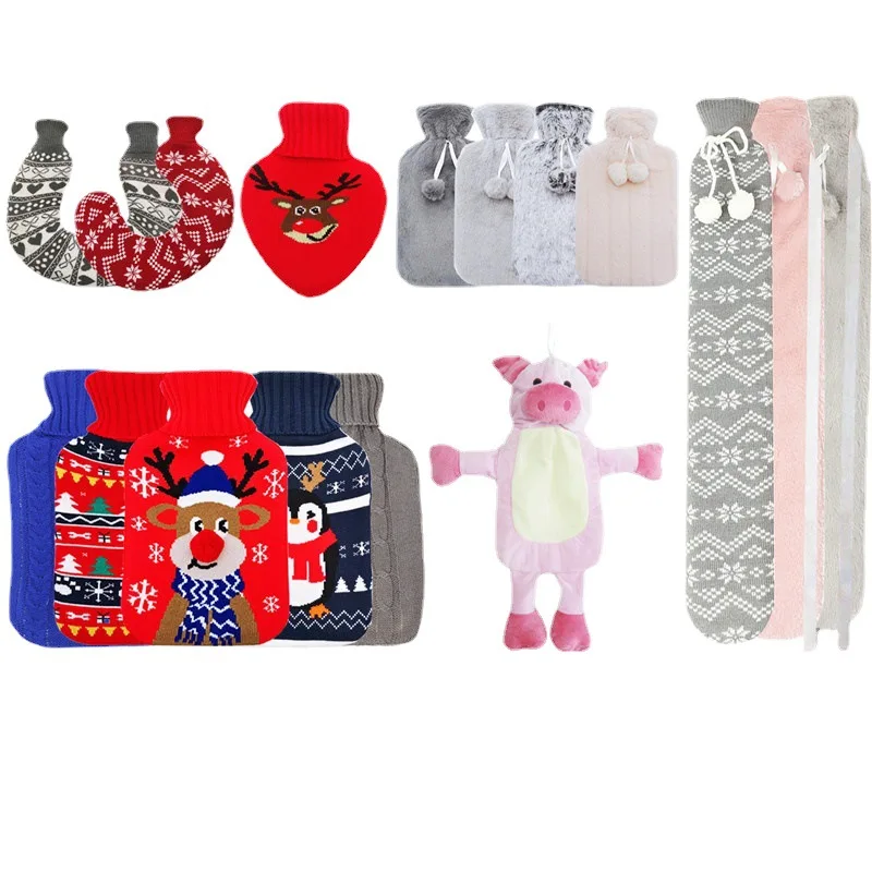 2L Silicone Bed Soft Heart Shape Warmer PVC Hot Water Bottle Knitted Cover Neck Warm Fixing on Shoulder Back Legs Body Pain