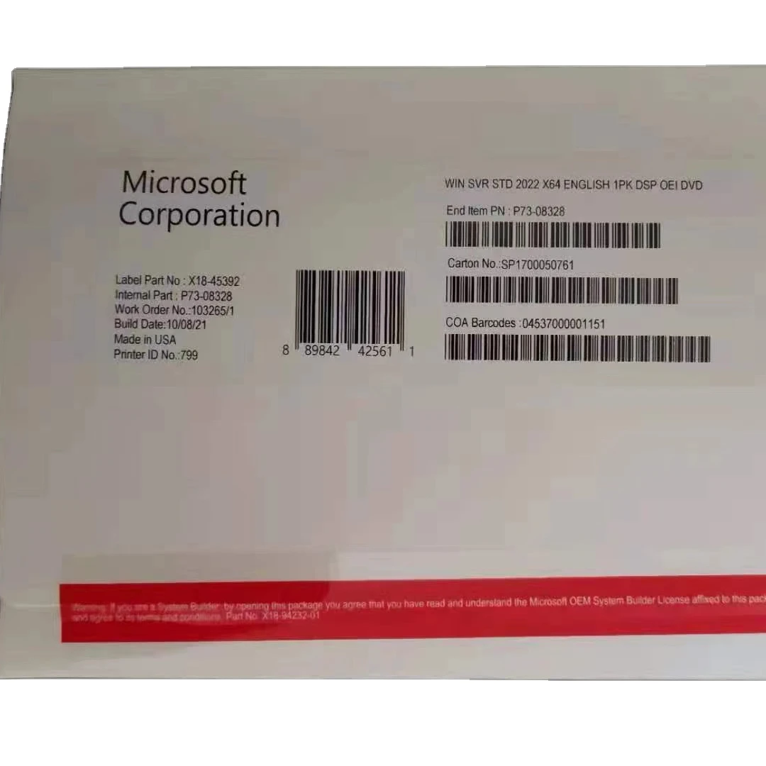 Windows Server 2022 стандарт Dvd Oem Pack 100% онлайн 1 комплект = 5 шт. Windows Server 2022 стандартный DVD полный пакет