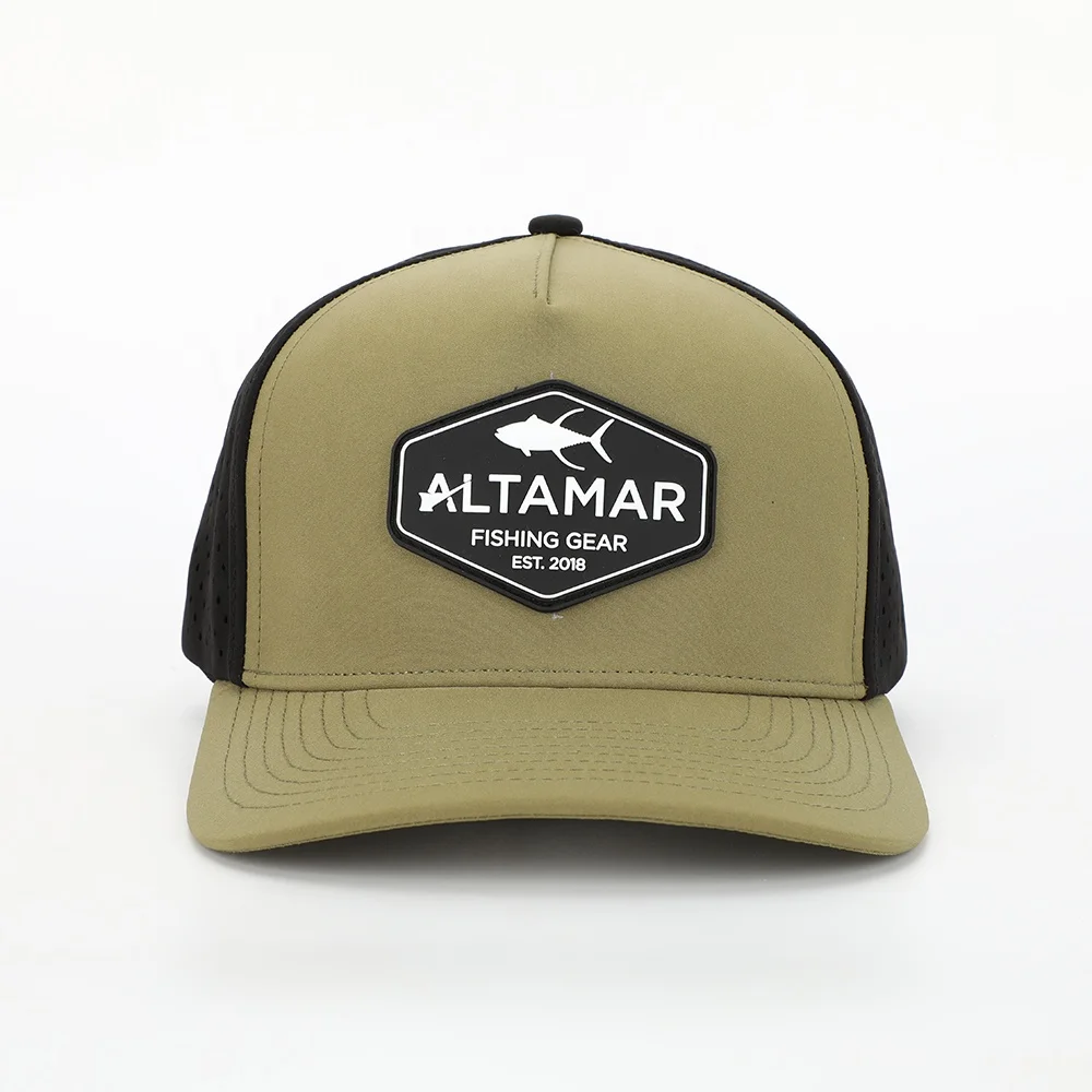 Custom 5 Panel Waterproof Army Green Polyester Laser Cut Hole Sports Hat,Perforated Golf Gorras,Rubber Patch Logo Baseball Cap