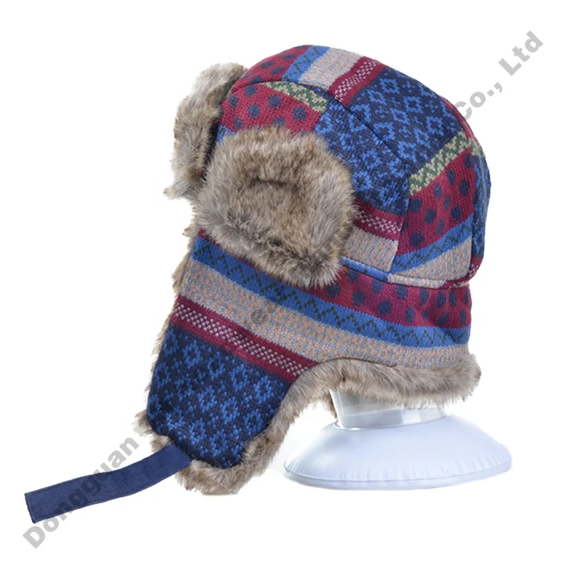 Wholesale Adjustable Trapper Bomber Hat for Unisex Warm Winter Ear Flaps Caps Custom Faux Fur Trapper Hats