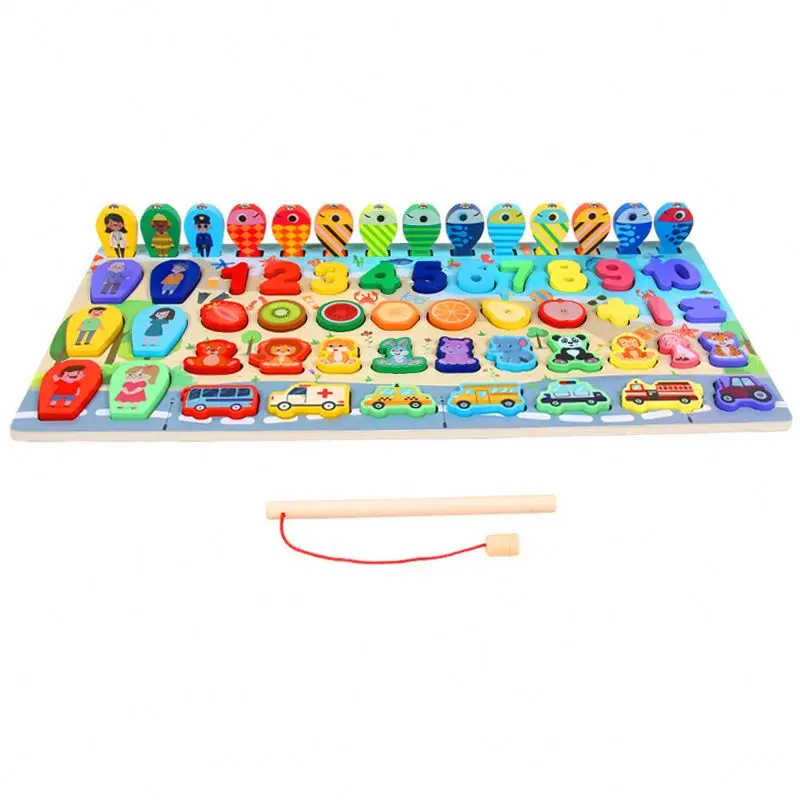 New Design 7 In 1 Logarithmic Plate wooden early educational toys Wholesale learning Montessori fishing toys for child