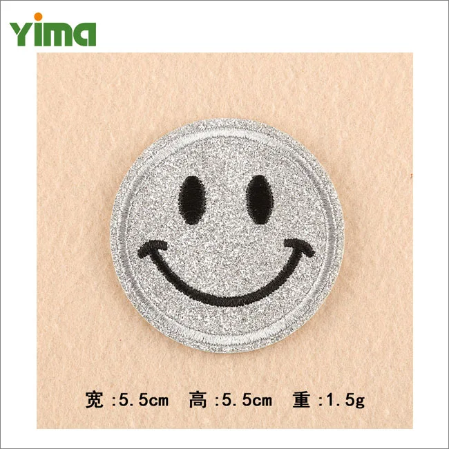 Embroidered applique expression smile face embroidery patch glitter fashion patch for clothes jeans