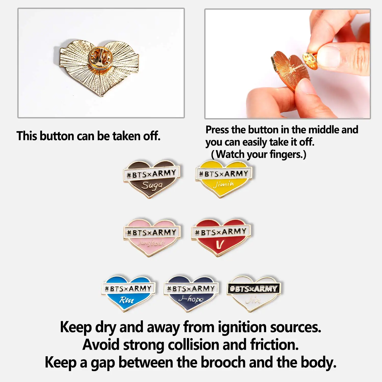 Famous brands Heart shape Personality kpop custom pins metal logo lapel pin