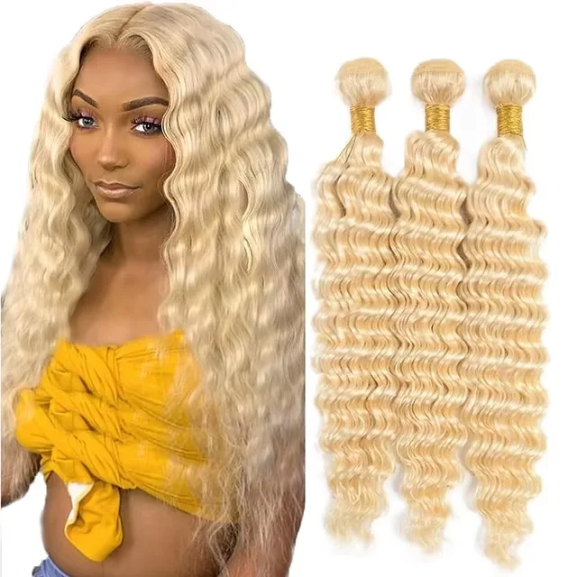 613 Blonde Deep Wave Hair 100% Virgin Hair Deep Wave Bundle 30 Inch Cambodian Blonde Hair