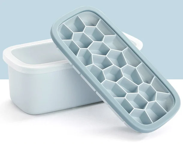 Silicone ice tray with lid trash can and spoon, BPA free mold easy to release 26 creative shape cube large capacity bucket box