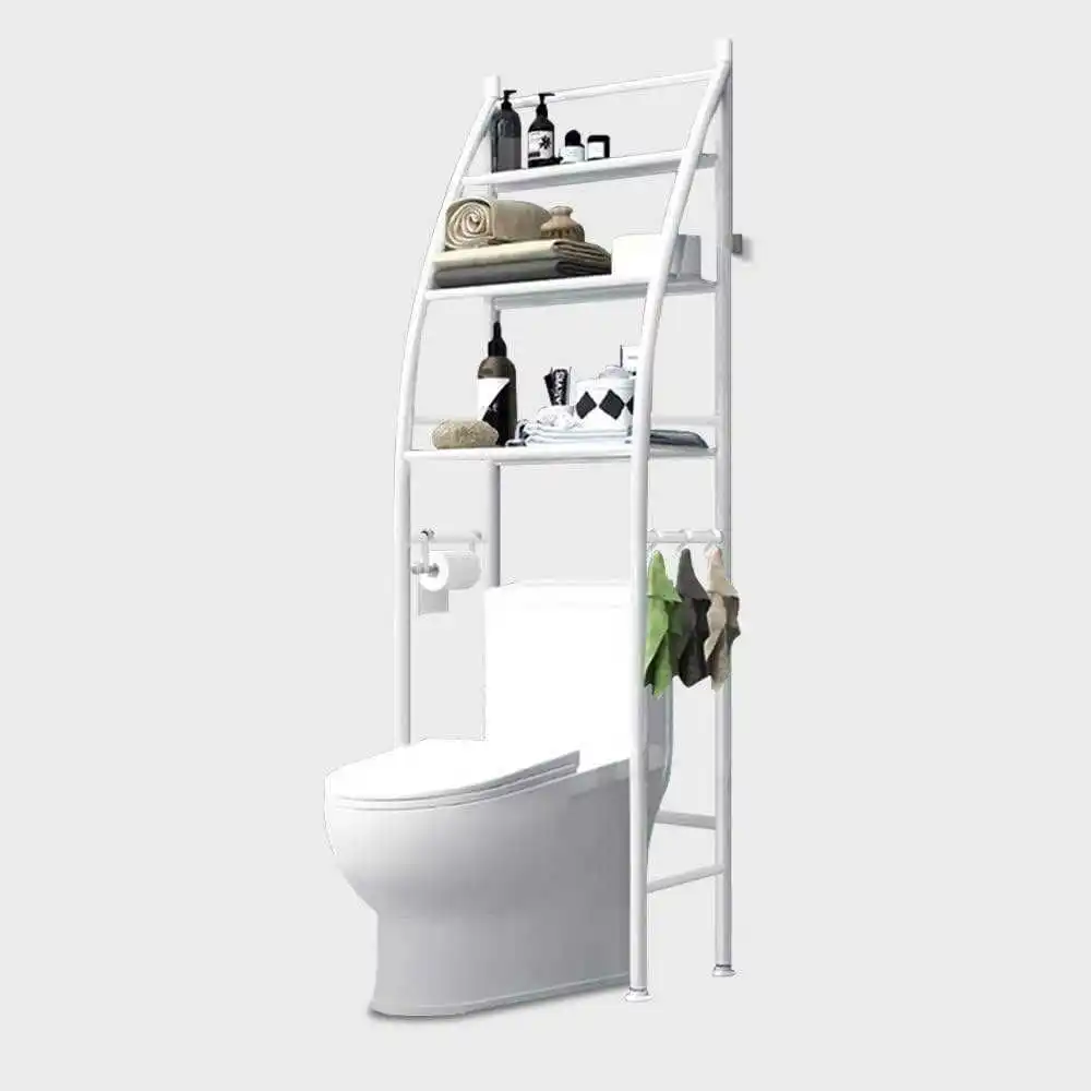 The Metal Storage Shelf Above The Customizable Color Toilet Is Used For Toiletries Storage
