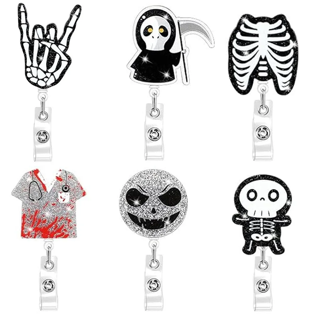2024 New Badge Reel Halloween Pumpkin Ghost Skull Witches Black Cats BatsCartoon Plastic Card Holder Event Name Tag Customized
