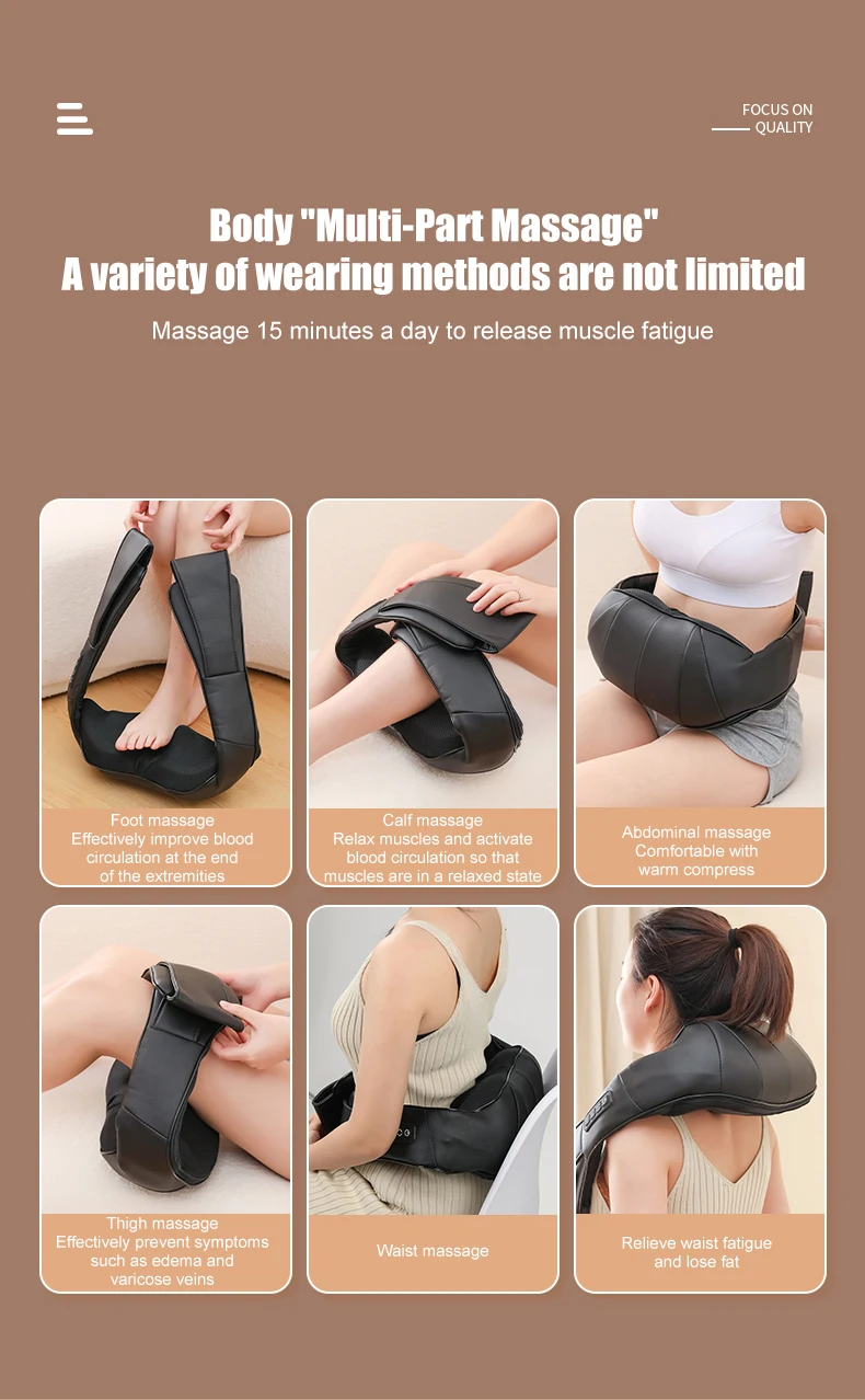 Manual-wired Control Adjustable Shiatsu Smart Electric Back Neck And Shoulder Massager With Heat
