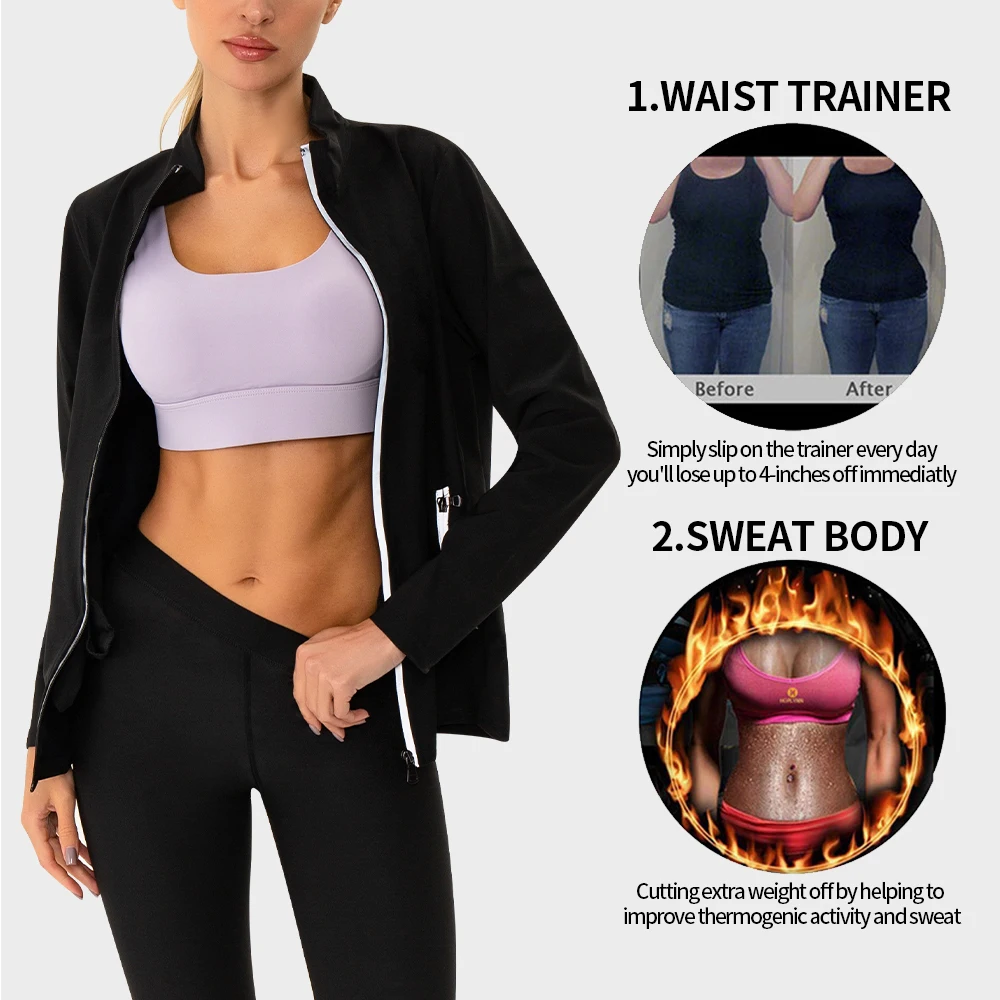 Women Sauna Suit Weight Loss Sweat Sauna Suits Heat Trapping Long Sleeve Body Shaper Beauty Workout Jacket