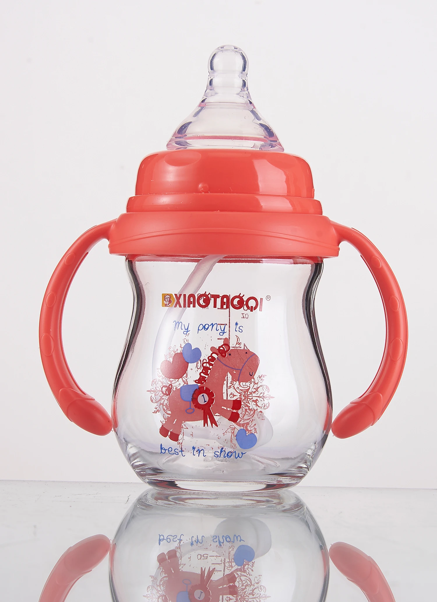 Free Sample Wide Neck With Handles Middle Borosilicate Glass Baby Glass Feeding Bottle