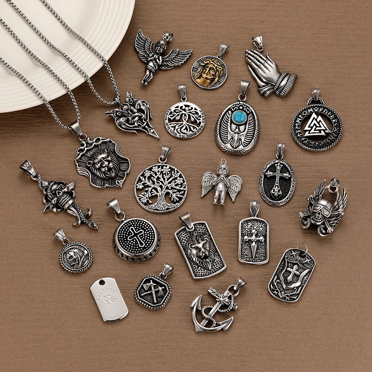 Punk Style Custom Skull Cross Angel Anchor Shape Pendant Stainless Steel Pendants Charms Bulk for Necklace Jewelry Making