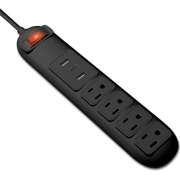 Wholesales 4 AC Outlets and 3 USB Ports Extension Socket with Type C PD 18W US Standard Surge Protector Power strip