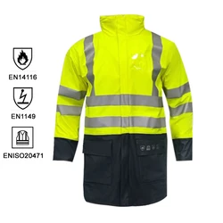 Hot Sale hivis yellow Flame Retardant PU Long Sleeve Man jacket With Reflective Tape