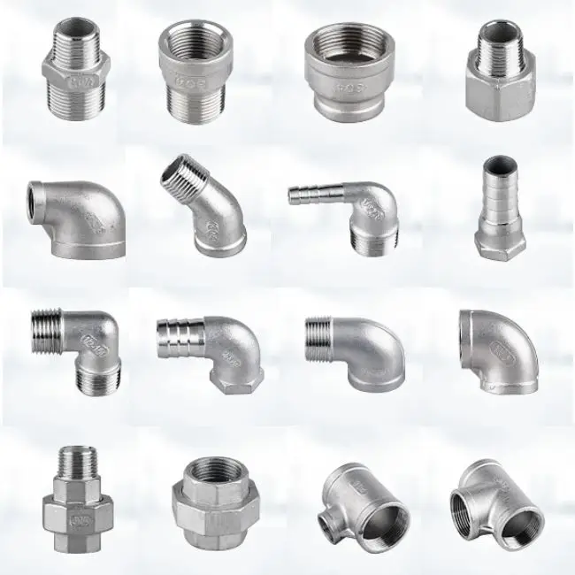Stainless steel 304 316 male female threaded reducing elbow gi plumbing material tee union cap coupling reducer pipe fitting