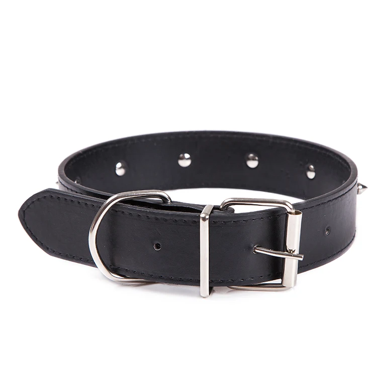 Anti Bark Dog Training Black Heavy Duty Dog Collar And Leash Rivet Leather Dog Collar