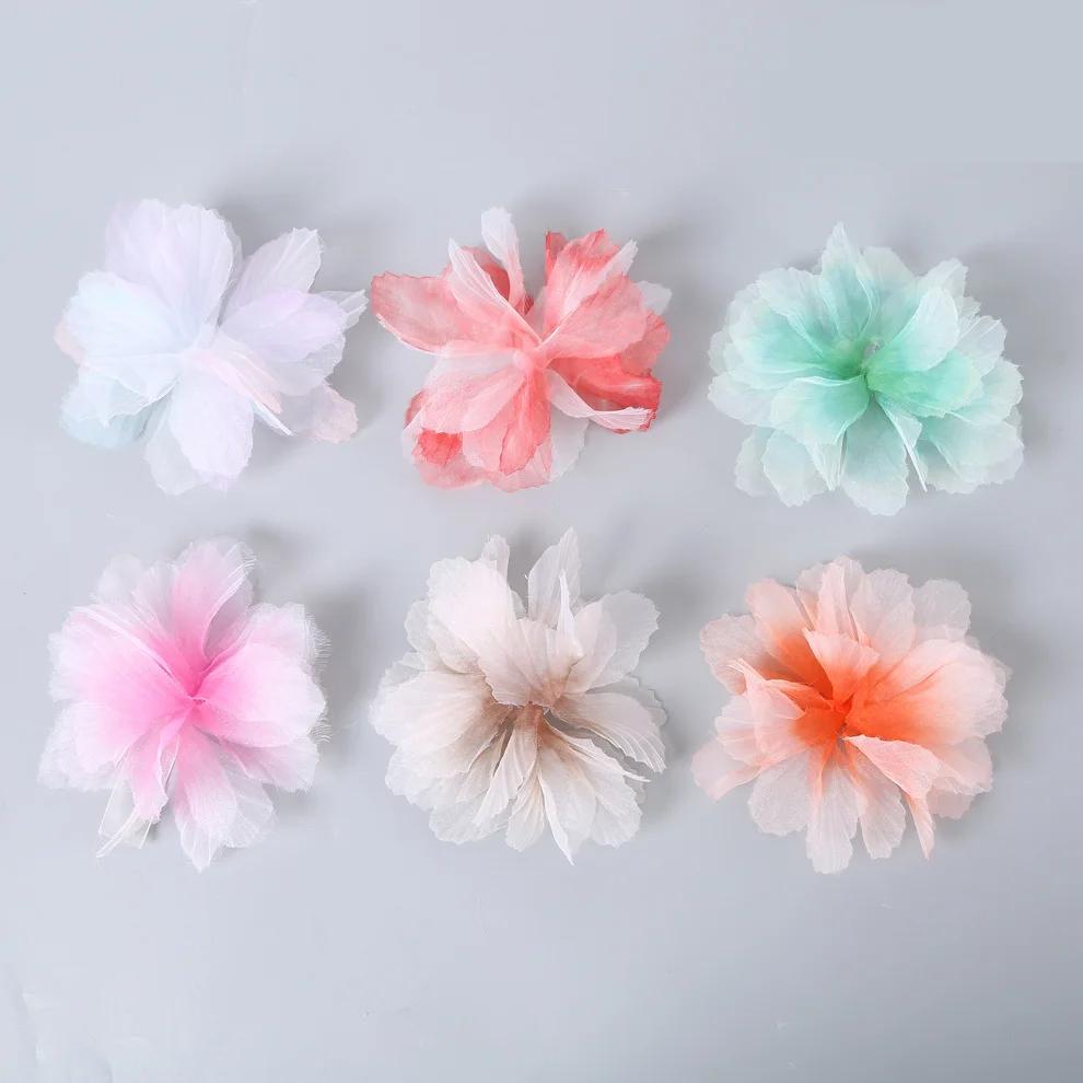 Wholesale 3d Handmade Flowers Multicolor Auxiliary Headdress Decorative Flower Lace Chiffon Flower Trim Organza Ribbon