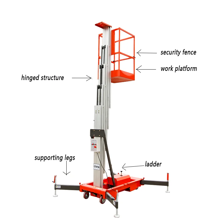 Shanding light mobile telescopic 4m 6m 8m 10m 12m 14m single mast aluminum alloy lift platform