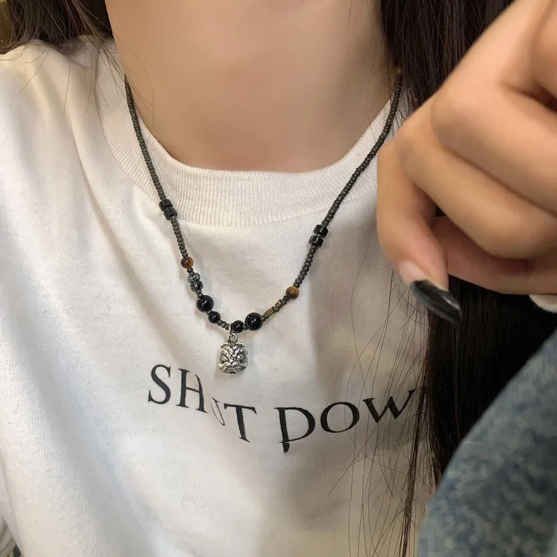New Chinese China-chic Lion Rising Bead Necklace For Women Retro Light Luxury Collar Chain Minority Ethnic Style Accessories