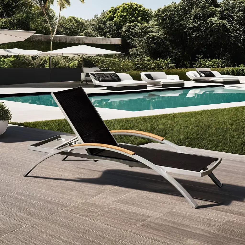 outdoor furniture sun lounge chair teak wood armrest outdoor chaise lounge hotel pool swimming poolside lounger chairs