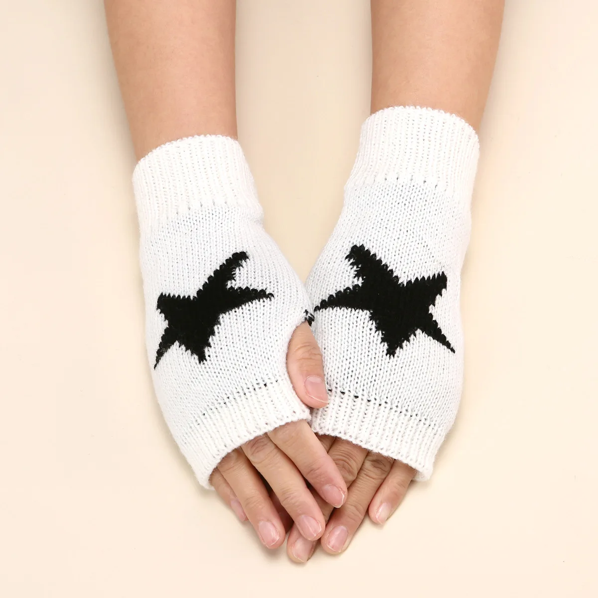 Knitted Adult Outdoor Winter Jacquard  Mittens Winter Gloves  Heart Fingerless Knit Crochet Arm Warmers  Heart Jacquard Gloves