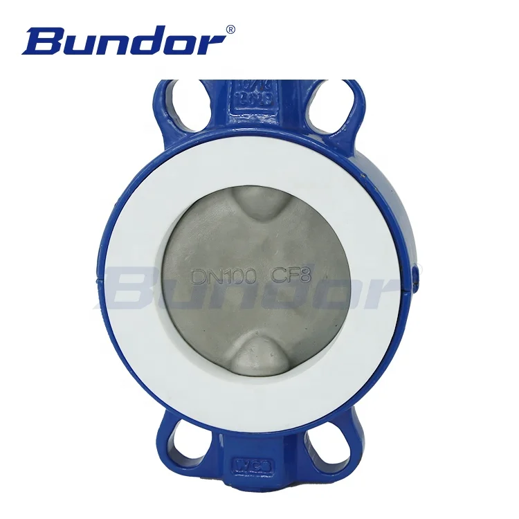 Bundor PN10/16 PTFE 8 Inch Sea Water Wafer Butterfly Valve Price List