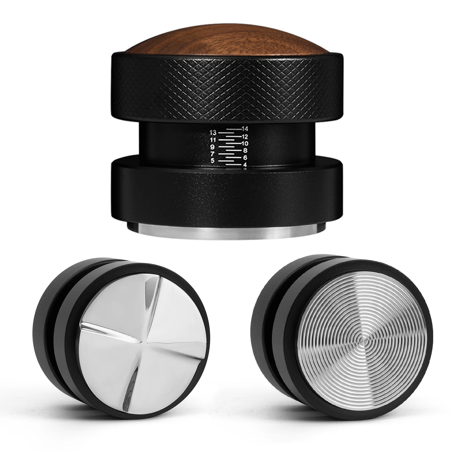 51mm 53mm 58.35mm Walnut Cap Gravity Force Stainless Steel Espresso Coffee Tamper and Distributor