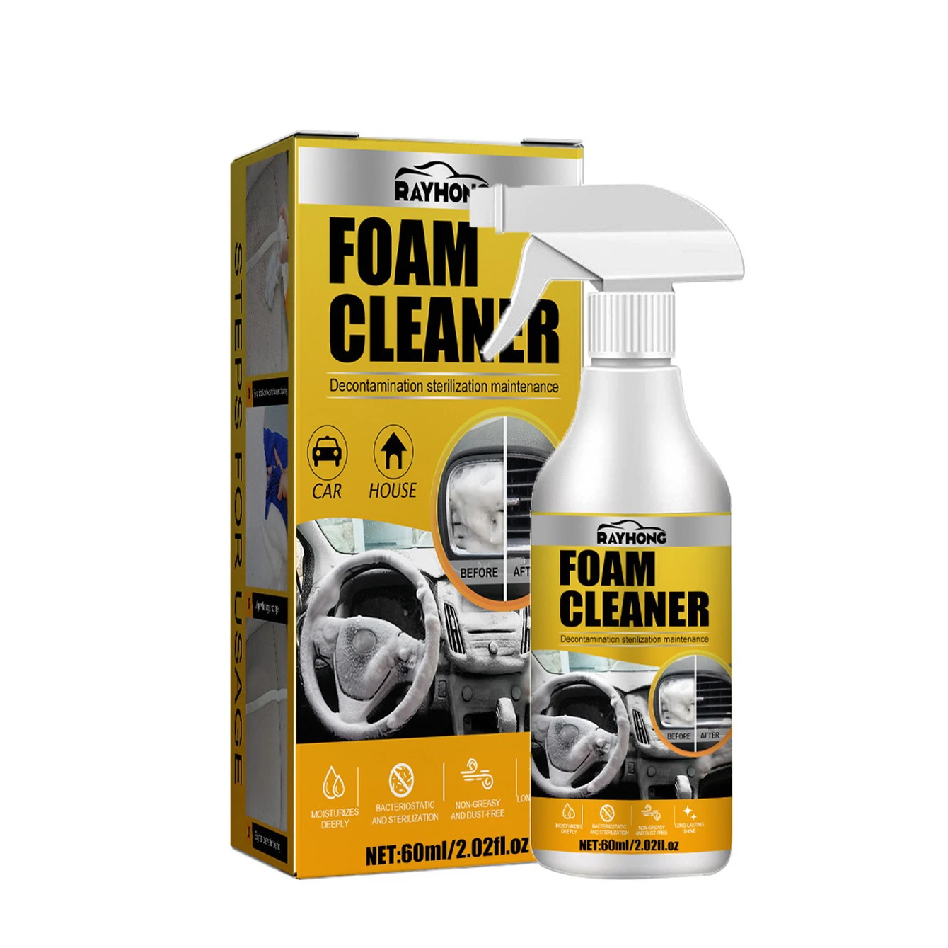 Car Cleaning Spray Foam Gun With Brush Waterless Car Wash Multipurpose Foam Cleaner Spray For Foam Carpet Cleaning