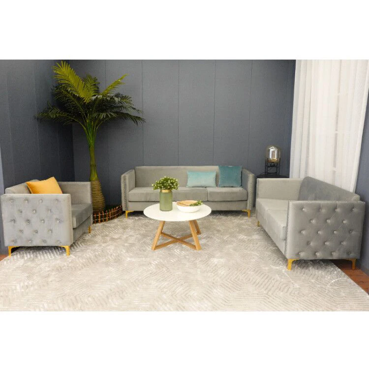 Living Room Modular Sectional Cheap Modern Lounge Designs Modern Home Furniture Metal Legs Velvet 3 2 1 Corner Sofa Set