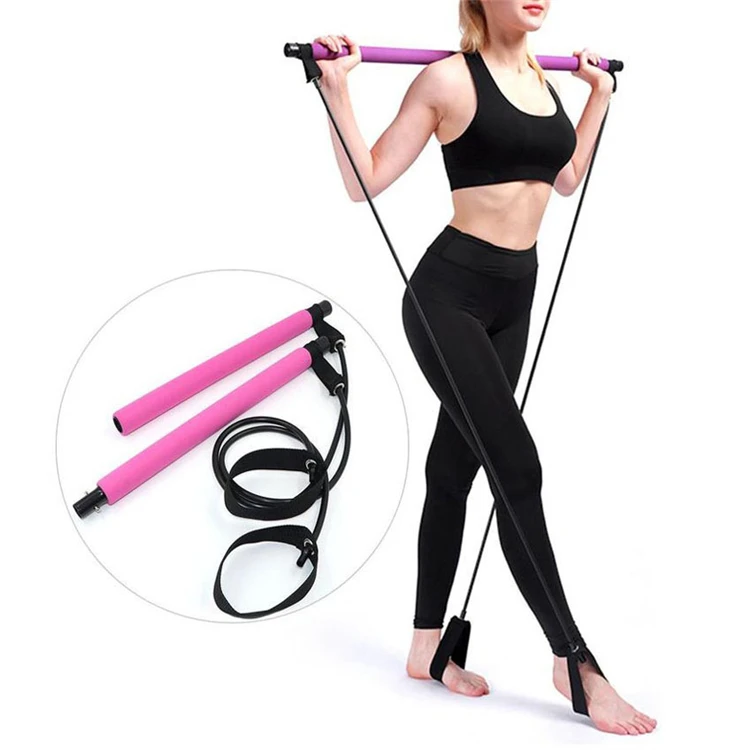 Exercise Rubber Bar Pull Rope Resistance Band, Portable Pilates Bar