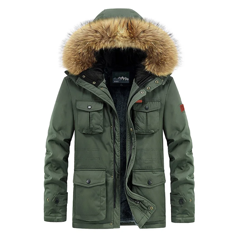 Autumn and winter 2022 Men's new style of fleece thickened mid-and long-style hooded cotton-padded casual youth