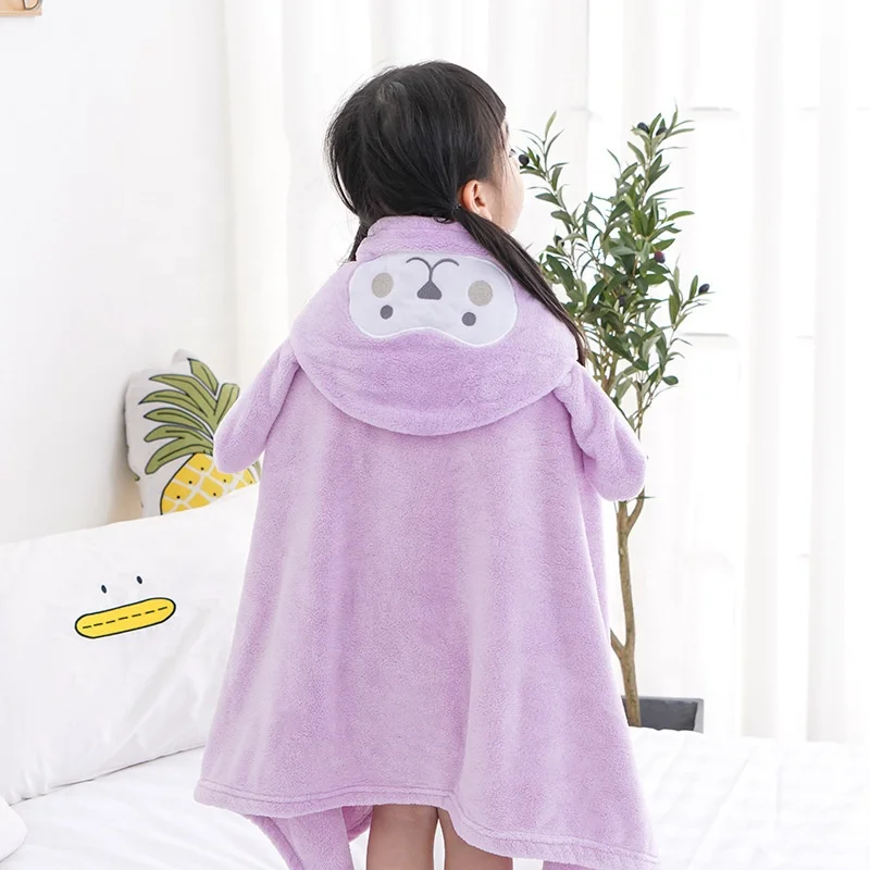 Hot Coral Fleece Hooded Children Bath Towel Bathrobe Microfiber Absorbent Quick-Drying Shower Towel For Kids
