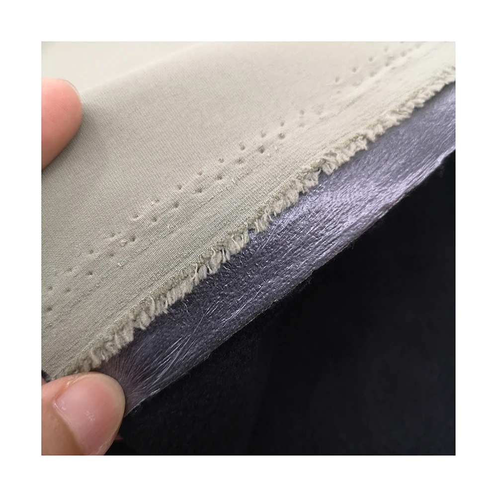 high quality ribstop sorona polyester spandes four way stretch membrane fleece bonded fabric textured stretch fabric for jacket