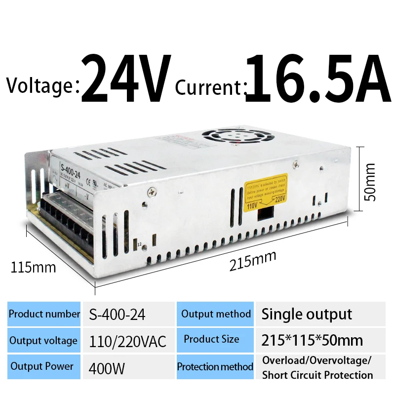 S-400-24 400W 24V 16.5A smps Brand New 110v 220v Ac Dc 12v 5volt 5v 20a 12v 10a 120w Power Supply 12v 10a For Led Strip