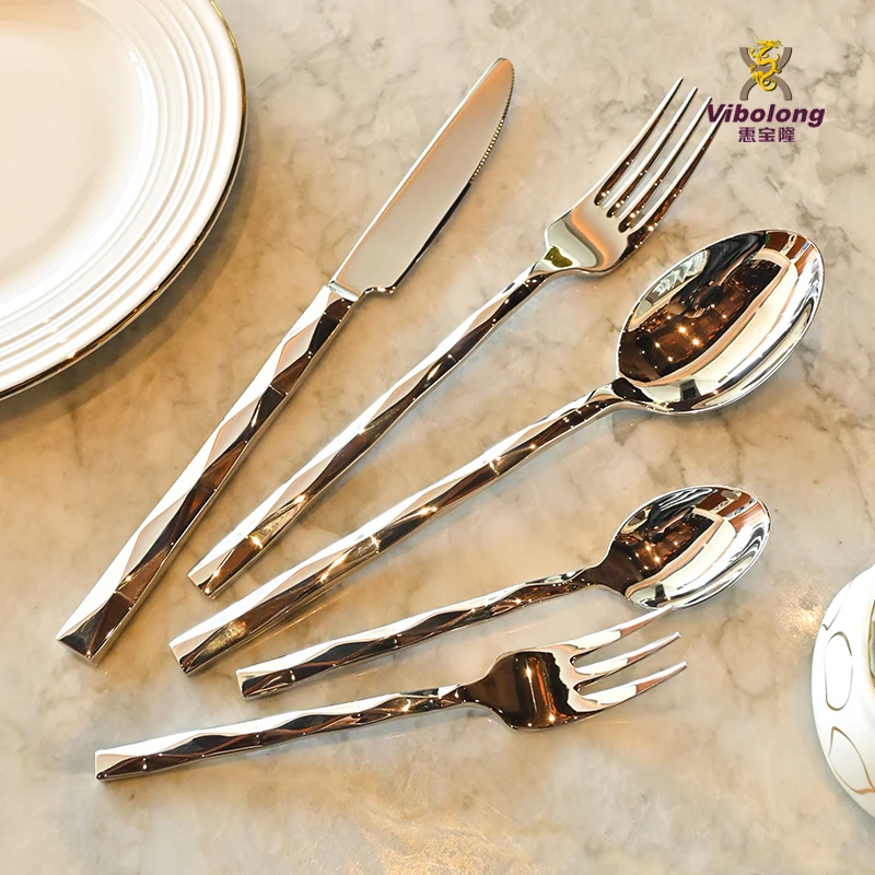 European stainless steel knife fork and spoon silverware home Goods Diamond hammer handle solid Cutlery set