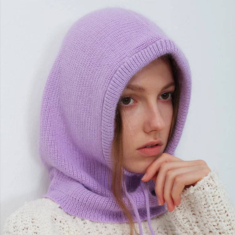 F-2260 INS simple design rabbit wool polyester beanie hats custom solid blank balaclava drawstring long winter hat cap