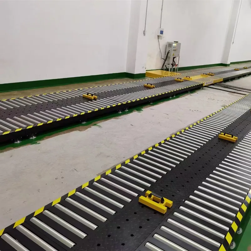 Simple assembly line gravity roller conveyor for robot