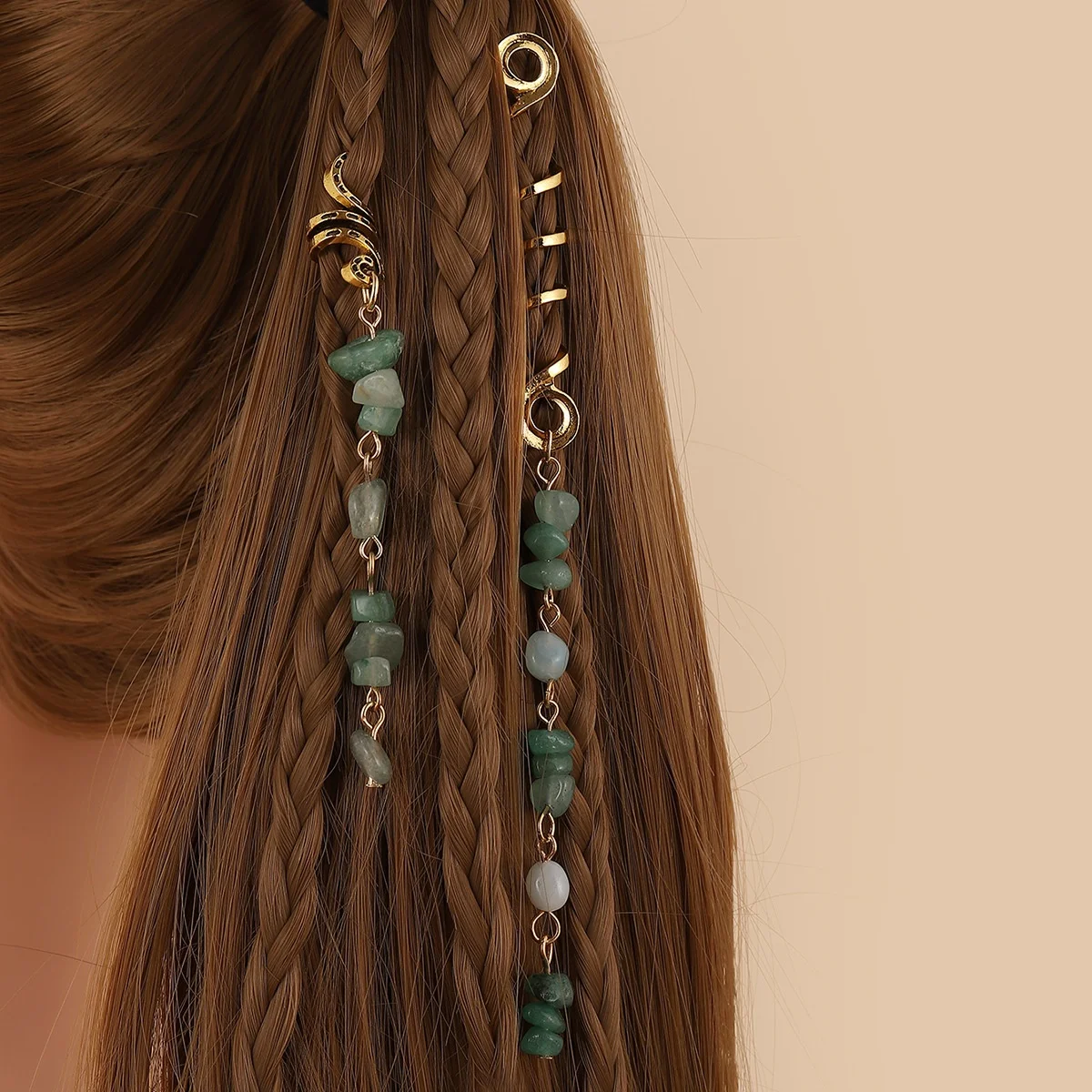 Hot sale alloy hair charms with natural stone hair braids accessories jewelry for dreadlocks decoration