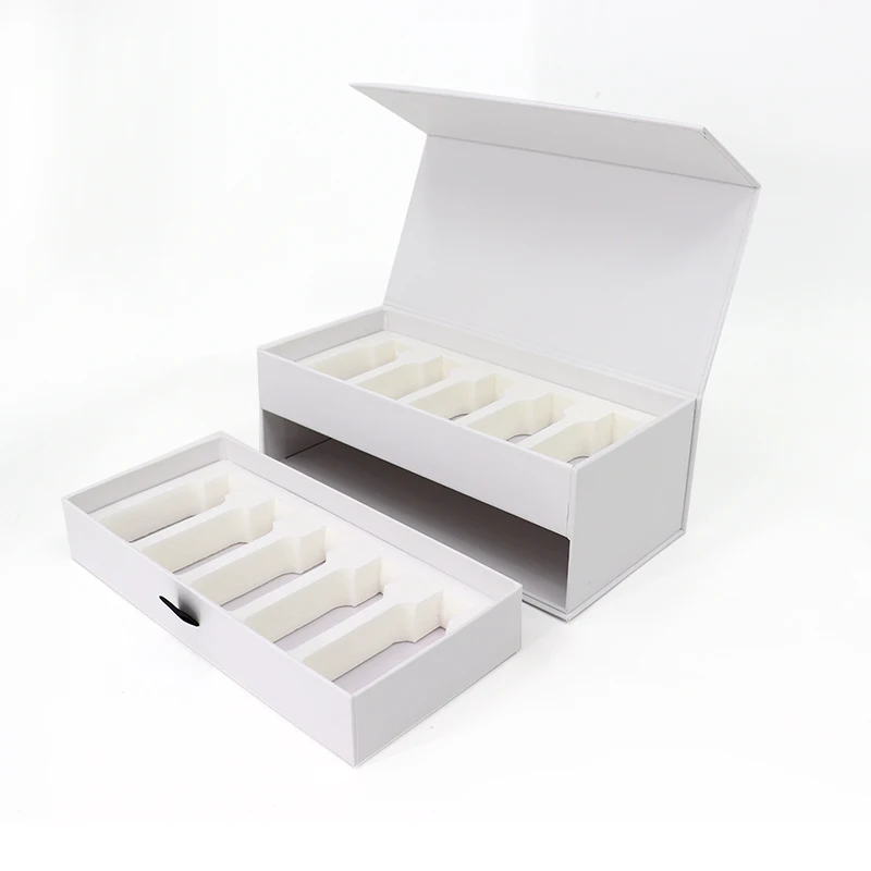 Exquisite Rigid Paper Cardboard Cosmetics Packaging Boxes For Makeup Glass Essential Oil Bottle Double Layer Magnetic Drawer Box