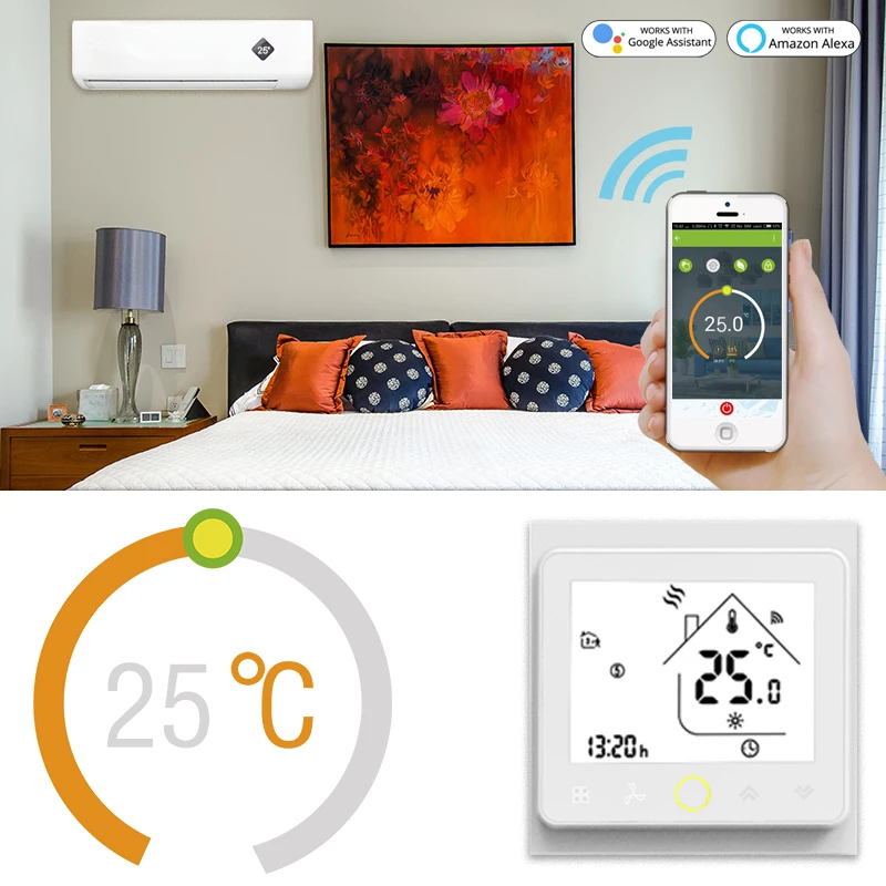 Вентиляторная катушка для двух/четырех труб Tuya Smartlife 220 В переменного тока 12 постоянного комнатный клапан Wi-Fi термостат