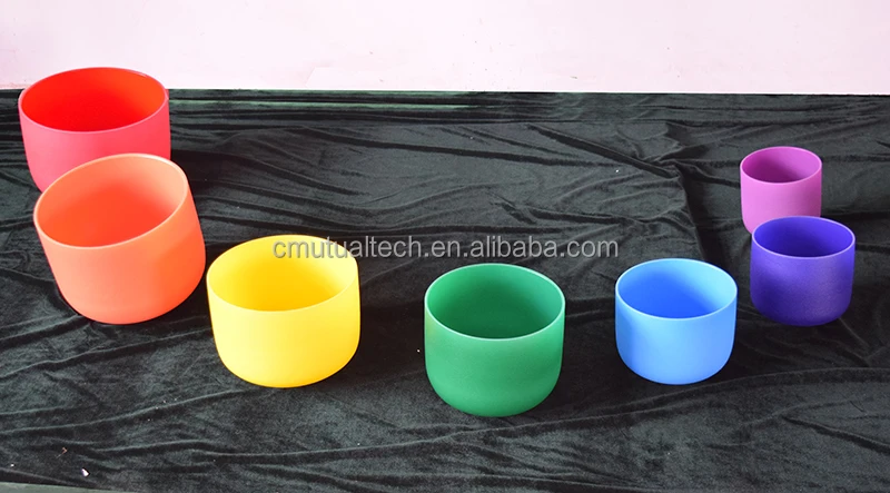 free mallets Chakra Singing Bowl Set  432 HZ double side color  7pcs of 6-12inch Crystal Singing Bowls